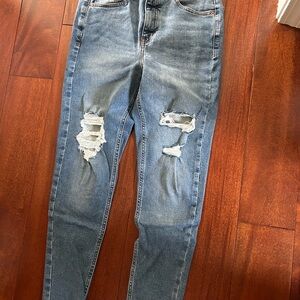 Topshop Ripped Skinny Jeans in Blue